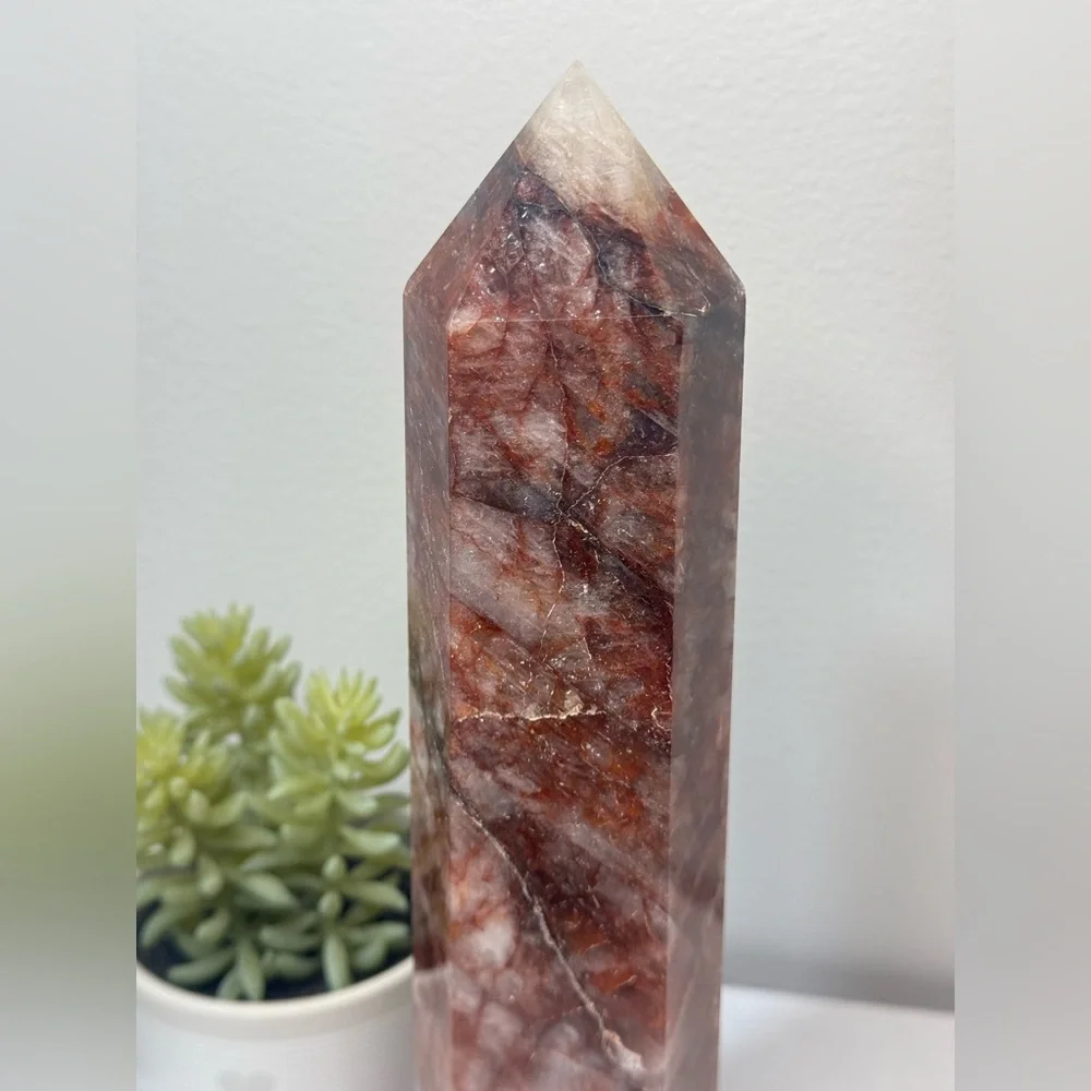Huge Beautiful Fire Quartz Crystal Tower